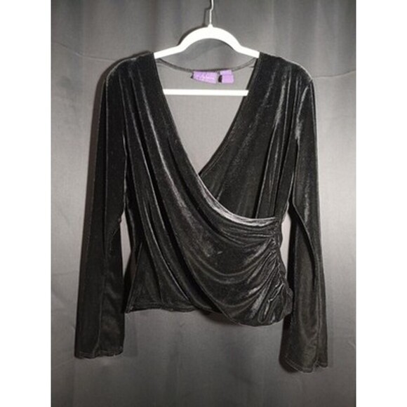 Unbranded Tops - Velvet Top Size Large Black Faux Wrap Bell Sleeve Whimsigoth Fairy VTG Metaphor
